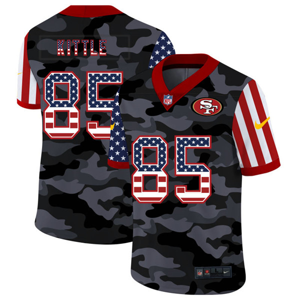 Men's San Francisco 49ers #85 George Kittle 2020 Camo USA Flag Limited Stitched Jersey